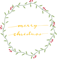 golden merry christmas calligraphy in green wreath png