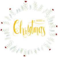 golden merry christmas calligraphy in green wreath png