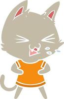 flat color style cartoon cat hissing vector