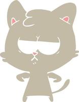 bored flat color style cartoon cat vector