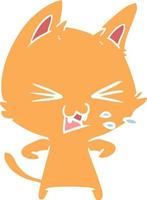 flat color style cartoon cat hissing vector