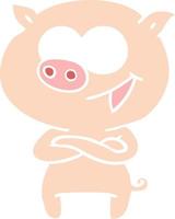 cheerful pig flat color style cartoon vector