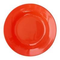 red empty plate isolated on white background with clipping path photo