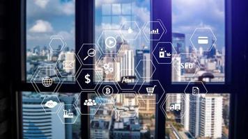 Smart city data Management Platform with virtual interface graphic icon concept photo