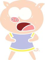 cerdo de dibujos animados de estilo de color plano gritando vector