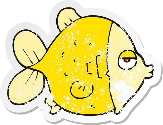 retro distressed sticker of a cartoon funny fish