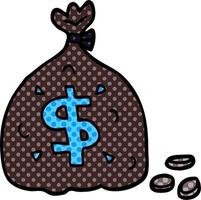 cartoon doodle bag of dollars vector