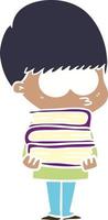 nervous flat color style cartoon boy carrying books vector