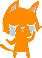 crying flat color style cartoon cat vector