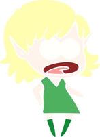 flat color style cartoon shocked elf girl vector