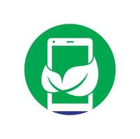 plantilla de logotipo de vector de teléfono de naturaleza. teléfono móvil con diseño de logotipo de signo de hoja.