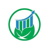 plantilla de logotipo de hoja de finanzas. vector de icono de logotipo de estadísticas de naturaleza. negocio de inversión con barra ascendente y concepto de logotipo de hoja.