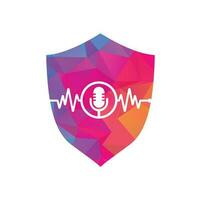 Medical podcast mic logo with Heart pulse. Podcast Heartbeat Line Logo Design Vector Template