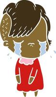 flat color style cartoon crying girl vector