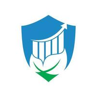 plantilla de logotipo de hoja de finanzas. vector de icono de logotipo de estadísticas de naturaleza. negocio de inversión con barra ascendente y concepto de logotipo de hoja.