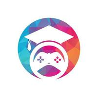 diseño del logotipo del vector educativo del juego. consola de juegos con diseño de icono de gorra de graduación.