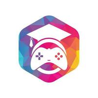 diseño del logotipo del vector educativo del juego. consola de juegos con diseño de icono de gorra de graduación.