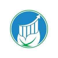 plantilla de logotipo de hoja de finanzas. vector de icono de logotipo de estadísticas de naturaleza. negocio de inversión con barra ascendente y concepto de logotipo de hoja.