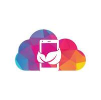 Nature phone cloud shape concept vector logo template. mobile phone with leaf sign logo design.