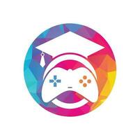 diseño del logotipo del vector educativo del juego. consola de juegos con diseño de icono de gorra de graduación.