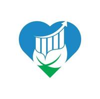 plantilla de logotipo de concepto de forma de corazón de hoja financiera. vector de icono de logotipo de estadísticas de naturaleza.