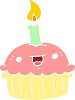 flat color style cartoon cupcake with candle vector