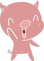 happy flat color style cartoon pig vector