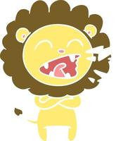 flat color style cartoon roaring lion vector