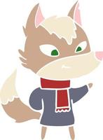 friendly flat color style cartoon wolf vector