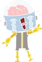 flat color style cartoon crying robot waving vector