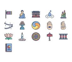 Buddhism religion symbol icon set vector