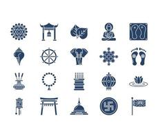 Buddhism religion symbol icon set vector