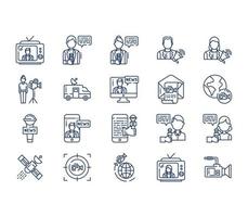 News reporting and media icon set vector