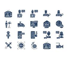 News reporting and media icon set vector