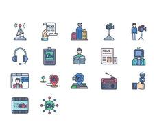 News reporting and media icon set vector