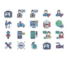 News reporting and media icon set vector