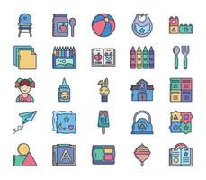 conjunto de iconos de educación escolar de jardín de infantes y niños vector