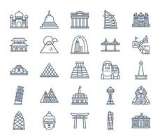 conjunto de iconos de monumentos famosos del mundo vector