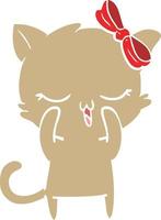 flat color style cartoon cat with bow on head vector