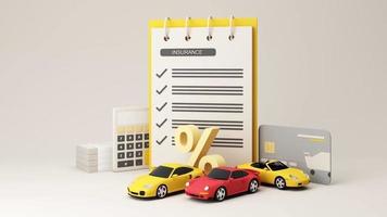 Car automobile insurance and collision damage waiver concept surrounding by gold coin and cash with sport car model, laptop green screen with percentage pastel background. animation looped 3d render video