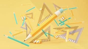 Back to school with school supplies and equipment. background and poster for back to school. Lots of books in pastel colors with floating school bags. on yellow pastel tone. 3d render animation loop