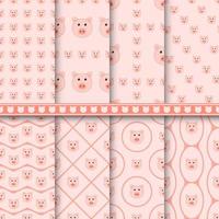 Set of Pig seamless pattern vector