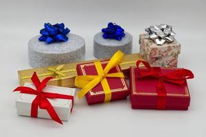 Christmas gift boxes isolated on white background. Christmas celebration concept. photo