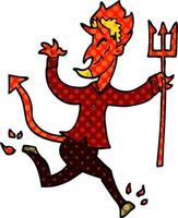 cartoon doodle devil with pitchfork vector