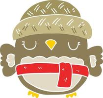 cute flat color style cartoon owl in hat vector