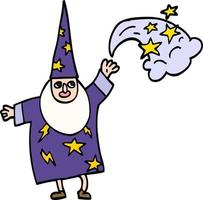 cartoon doodle wizard casting spell vector