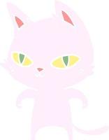 flat color style cartoon cat with bright eyes vector