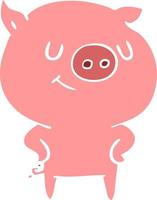 happy flat color style cartoon pig vector