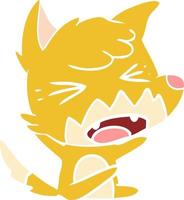 angry flat color style cartoon fox vector