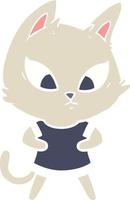 confused flat color style cartoon cat in clothes vector